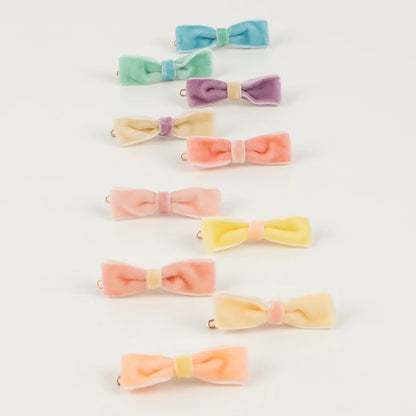 Meri Meri Set Of 10 Velvet Pastel Bow Mini Hair Clips