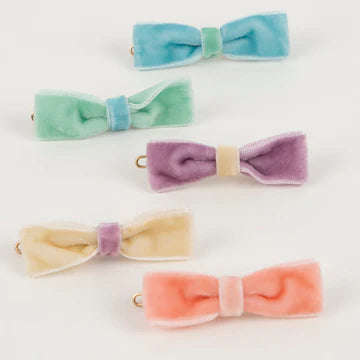 Meri Meri Set Of 10 Velvet Pastel Bow Mini Hair Clips