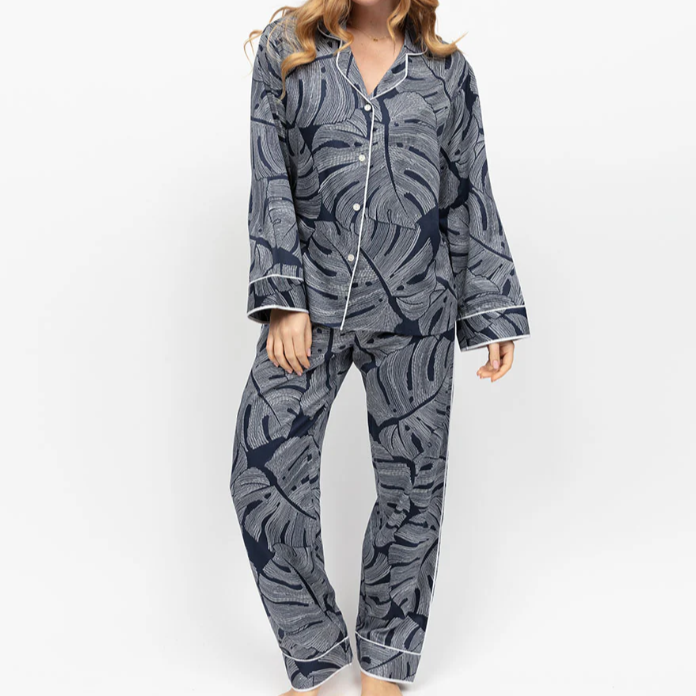 Fable and Eve Long Sleeved Pyjamas - Knightsbridge Navy Leaf