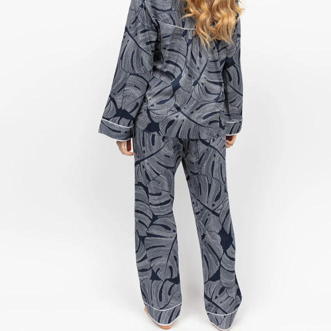 Fable and Eve Long Sleeved Pyjamas - Knightsbridge Navy Leaf
