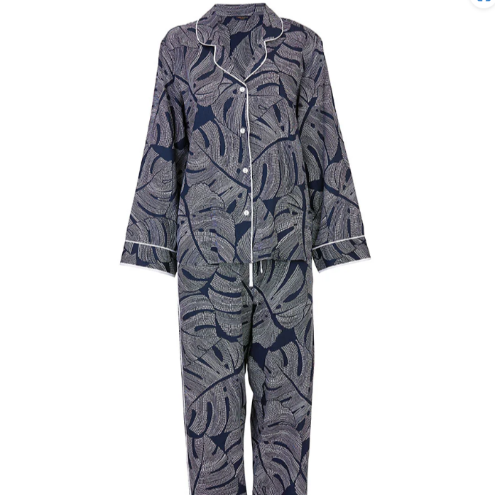 Fable and Eve Long Sleeved Pyjamas - Knightsbridge Navy Leaf
