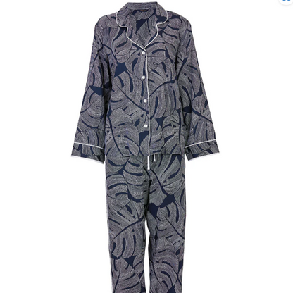 Fable and Eve Long Sleeved Pyjamas - Knightsbridge Navy Leaf