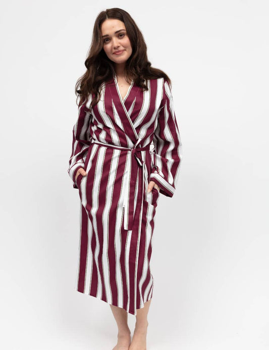 Cyberjammies - Yasmin Burgundy Stripe Long Dressing Gown