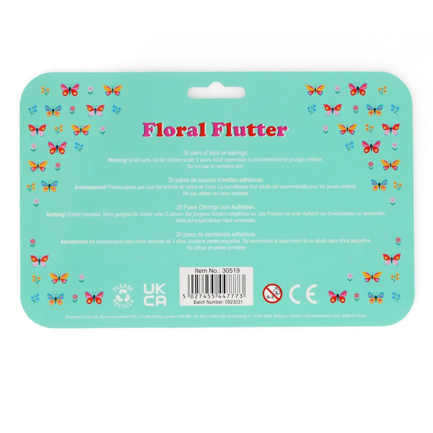 Rex London UK - Stick On Earrings (30 Pairs) - Floral Flutter