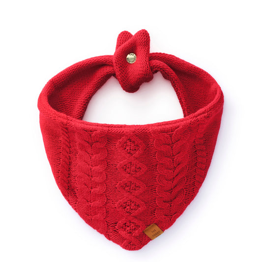 The Foggy Dog - Red Cable Knit Dog Bandana