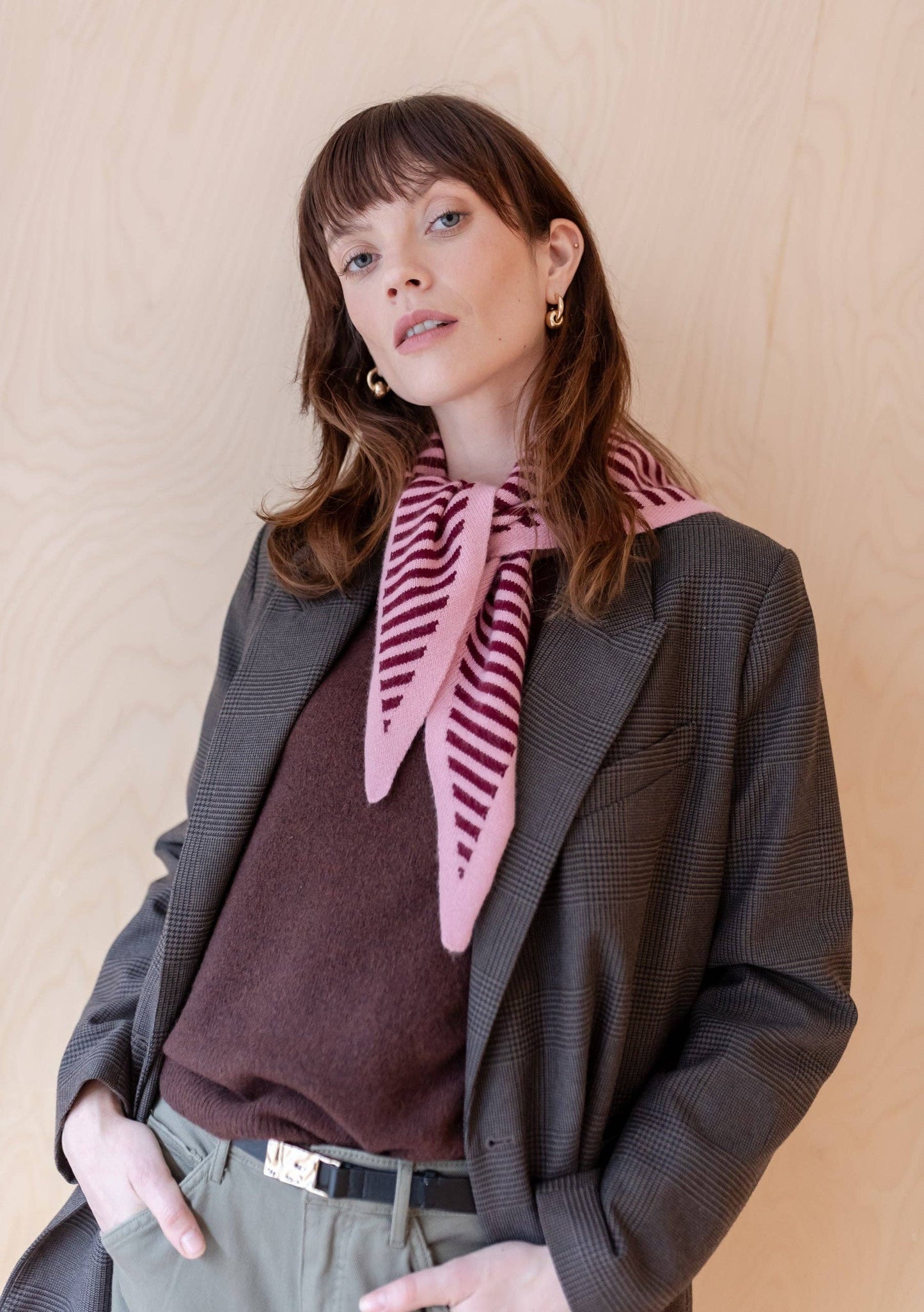 TBCo - Merino Triangle Scarf in Pink Stripe