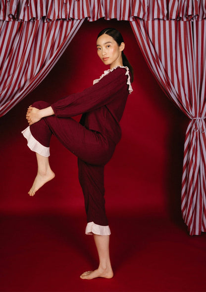 TBCo - Cotton Pyjamas in Burgundy Ruffle